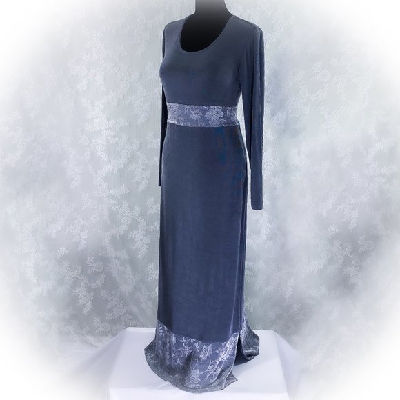 Gray Long Sleeve Lace Bodycon Dress Dressing Clio Waist Detail Stretch Gown S - Picture 1 of 13